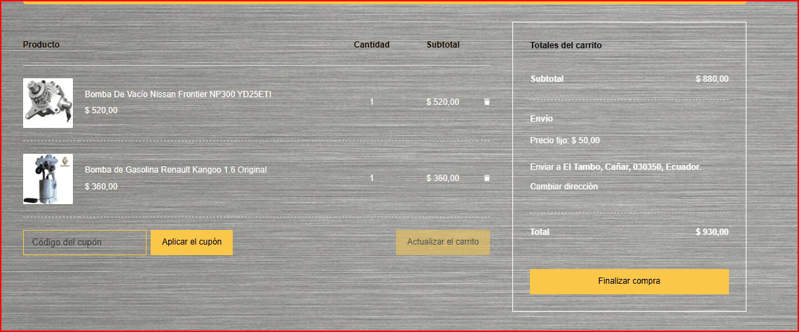 Cómo Comprar Imagen de los productos seleccionados en el carrito de compras de la tienda online