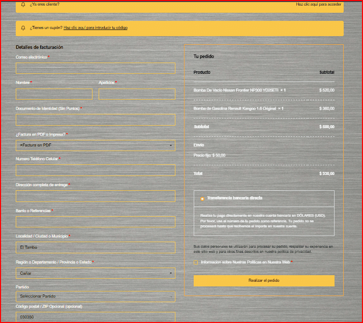 Cómo Comprar Imagen de la pagina de Finalizar compra en la tienda online de IBARParts