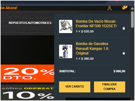 Cómo Comprar Imagen del menu desplegable en la cabecera situado el icono del carrito de compras en la tienda online