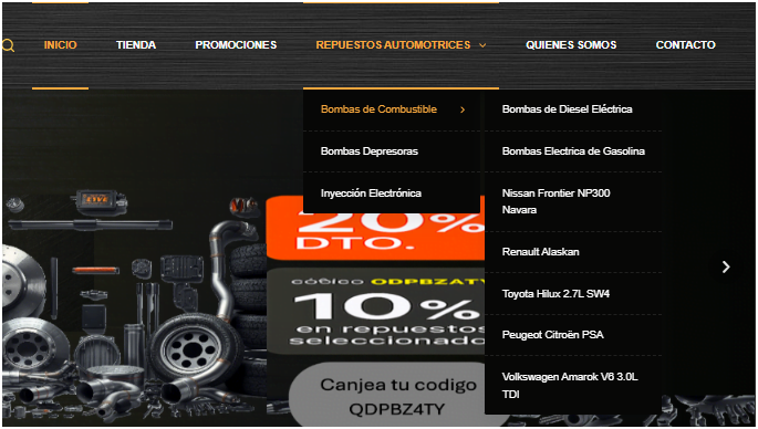 Cómo Comprar Imagen del menu desplegable de categorias de productos en el encabezado de la Tienda IBARParts
