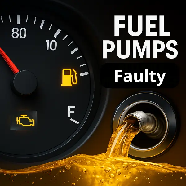 Indicador de Combustible y check engine encendido en tablero del automovil Imagen ilustrativa del flujo de combustible entrando al tanque del coche y un Indicador check engine con luz encendida en tablero del automovil en donde se aprecia un problema de sensor de medicion de combustible o averia de la bomba electrica con el flotante.